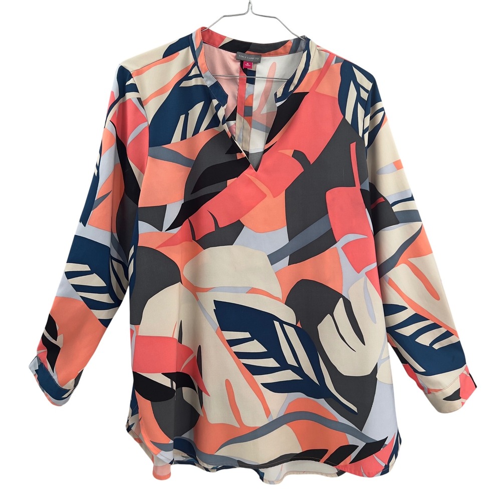 Vince Camuto Abstract Print  Split Neck Tunic Top XL‎ Modern Art Chic